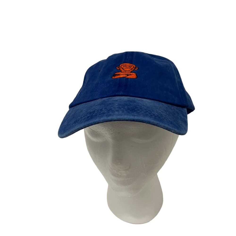Midnight Generation Acid Wash Worn Blue Orange Embroidered Monkey Adjustable Hat